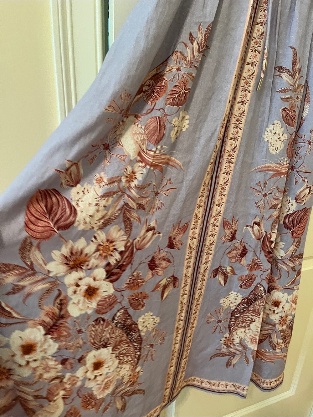 Caroline Constas linen blend dress , lilac color, brown flowers, lining.NWT. 12 - Picture 6 of 10